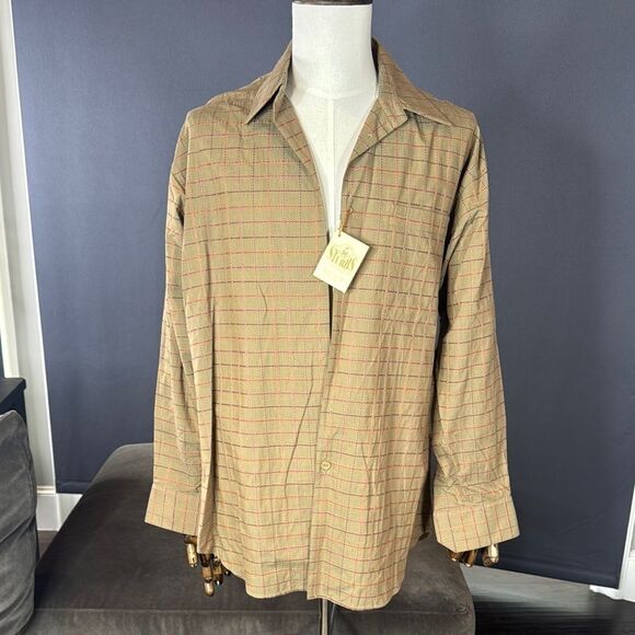 Men's Stubbs Collection Olive Check Long Sleeve Western Shirt Size L No Buttons - Picture 1 of 13